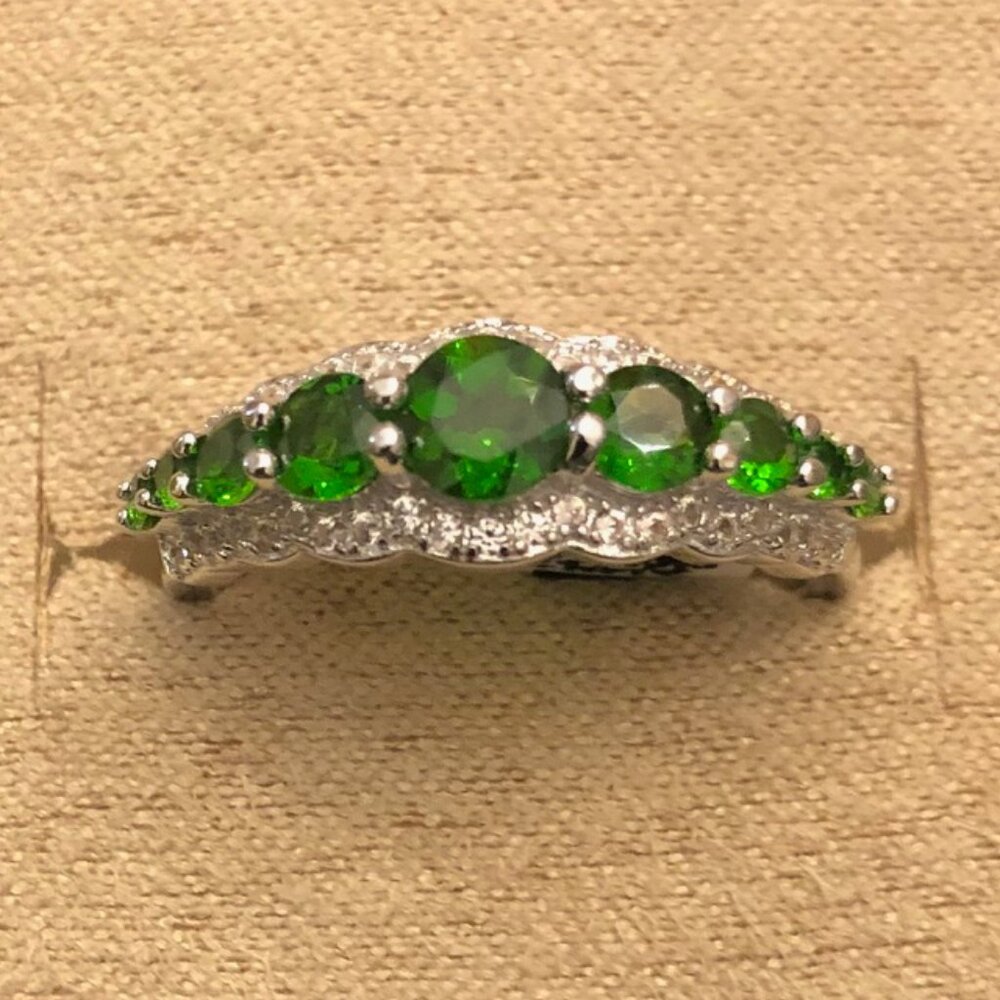 1.35CTW Round Chrome Diopside & .32CTW Round White Zircon Sterling Silver Ring